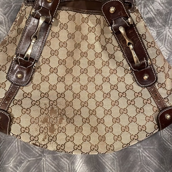 Gucci satchel bag with brown leather trim and gold hardware - Picture 2 of 7